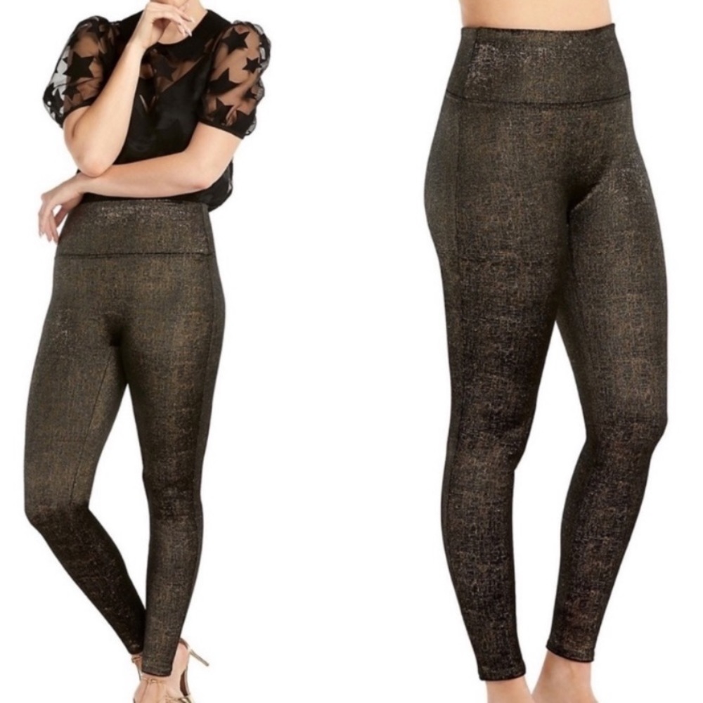 {Spanx} Gold and Black Velvet Leggings